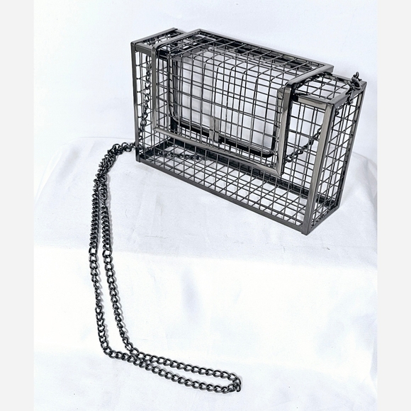 Womens Metal Square Chain Net Cage Bag - Picture 3 of 6